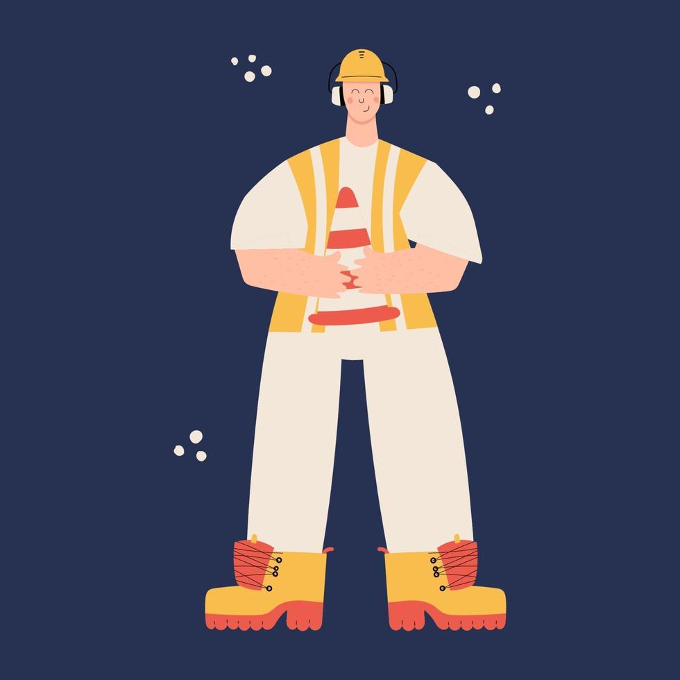 Road Worker with traffic cone vector