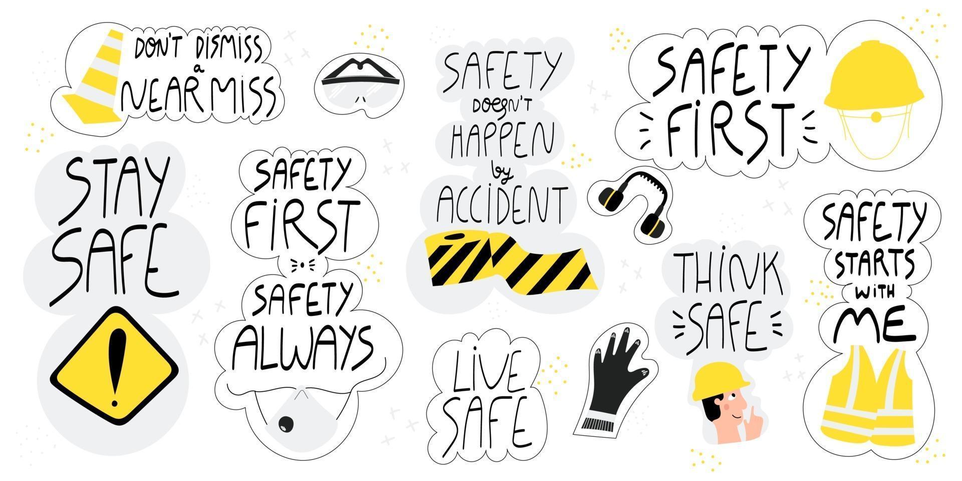 Safety hand drawn lettering set vector