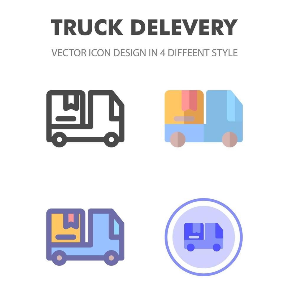 truck delivery icon design in 4 different style. Icon design for your web site design, logo, app, UI. Vector graphics illustration and editable stroke. EPS 10.