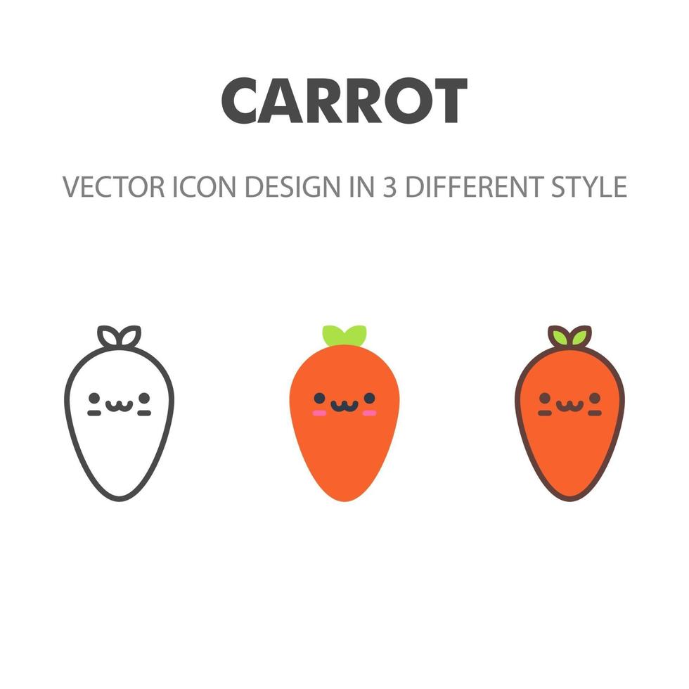 icono de zanahoria. kawai y linda ilustración de comida. para el diseño de su sitio web, logotipo, aplicación, interfaz de usuario. Ilustración de gráficos vectoriales y trazo editable. eps 10. vector