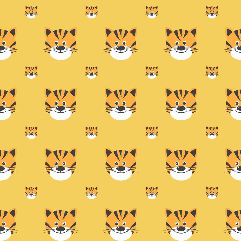 Vector seamless pattern with cute tigers on the yellow background.