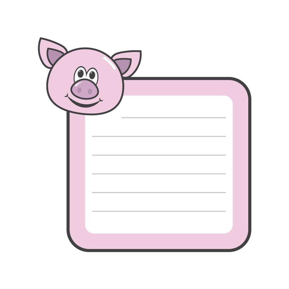 Kids notebook page pig template vector for note card