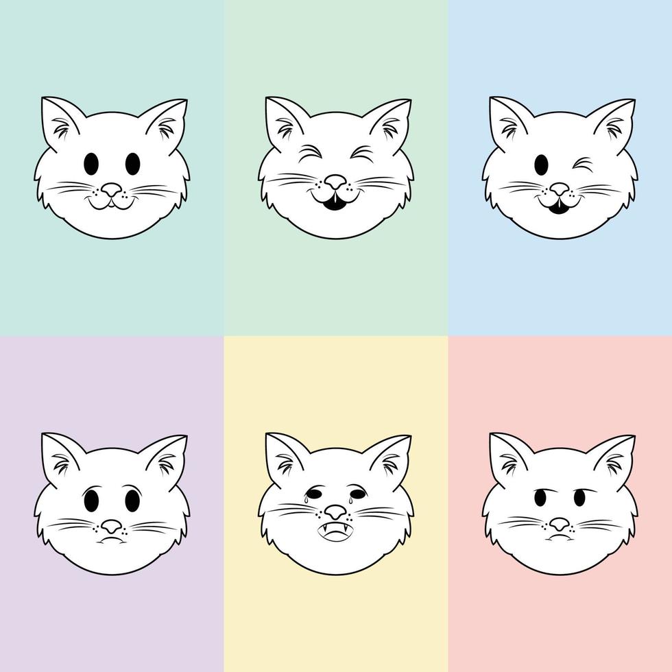 lindo, gato, emoticon, icono, conjunto vector