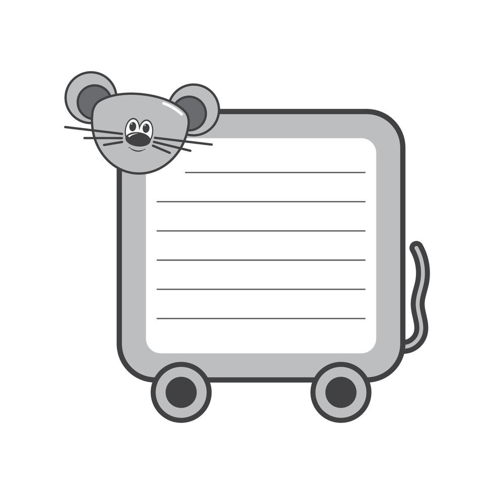 Cute note paper with mouse cartoon. Vector illustration template design.