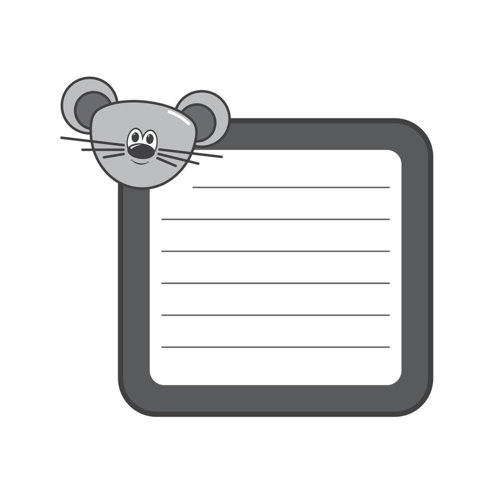 Cute note paper with mouse cartoon. Vector illustration template design.