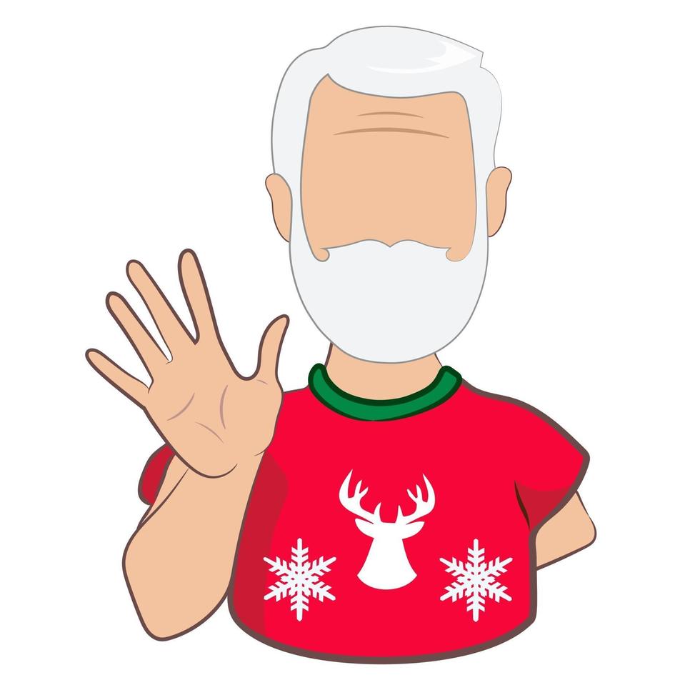 An elderly man waving hand greeting or saying goodbye isolated on white background. Cartoon male character with welcoming gesture in vector illustration.