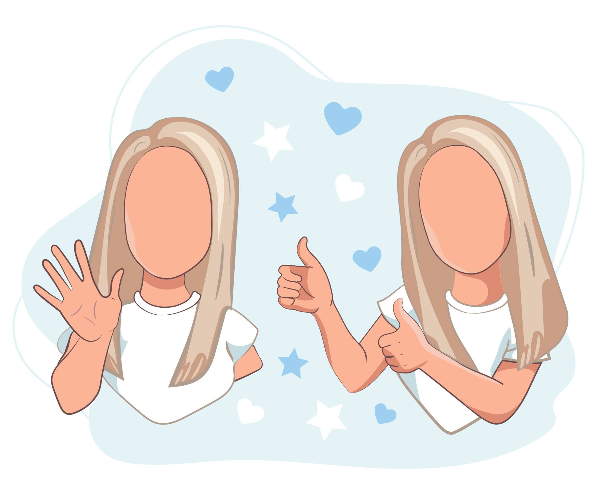 A girl with thumbs up and a girl waving hand greeting or saying goodbye .  Cartoon female characters with welcoming and with thumbs up gestures in  vector illustration. 2143871 Vector Art at Vecteezy