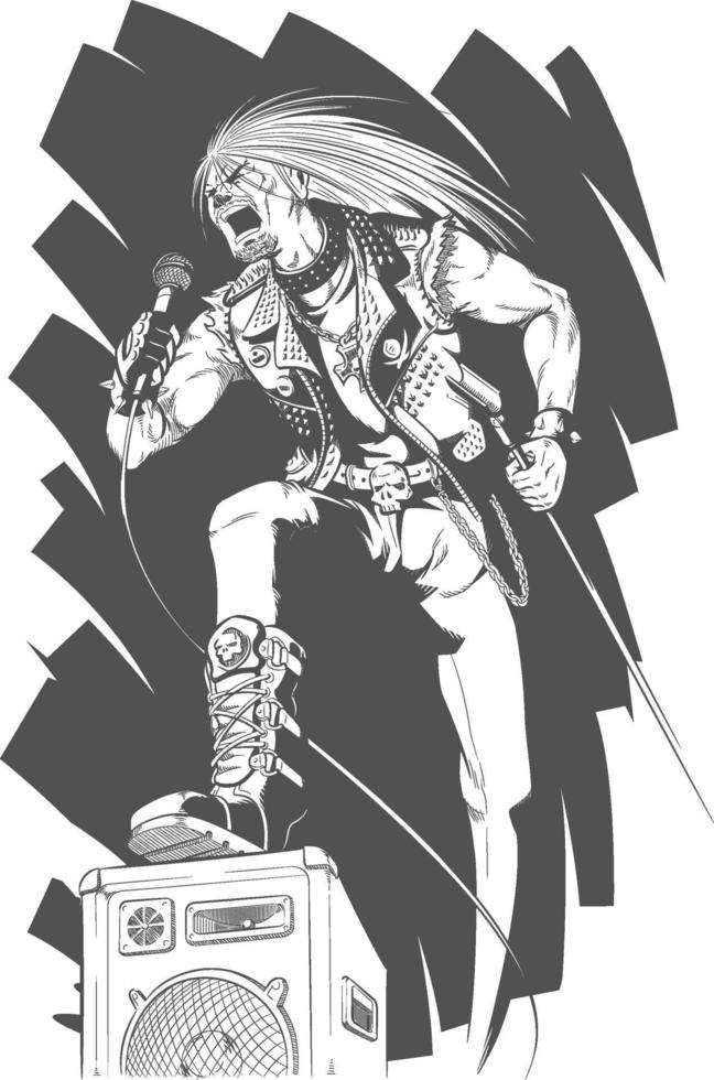 Boceto de rockero cantando en concierto ilustración dibujada a mano en blanco y negro vector