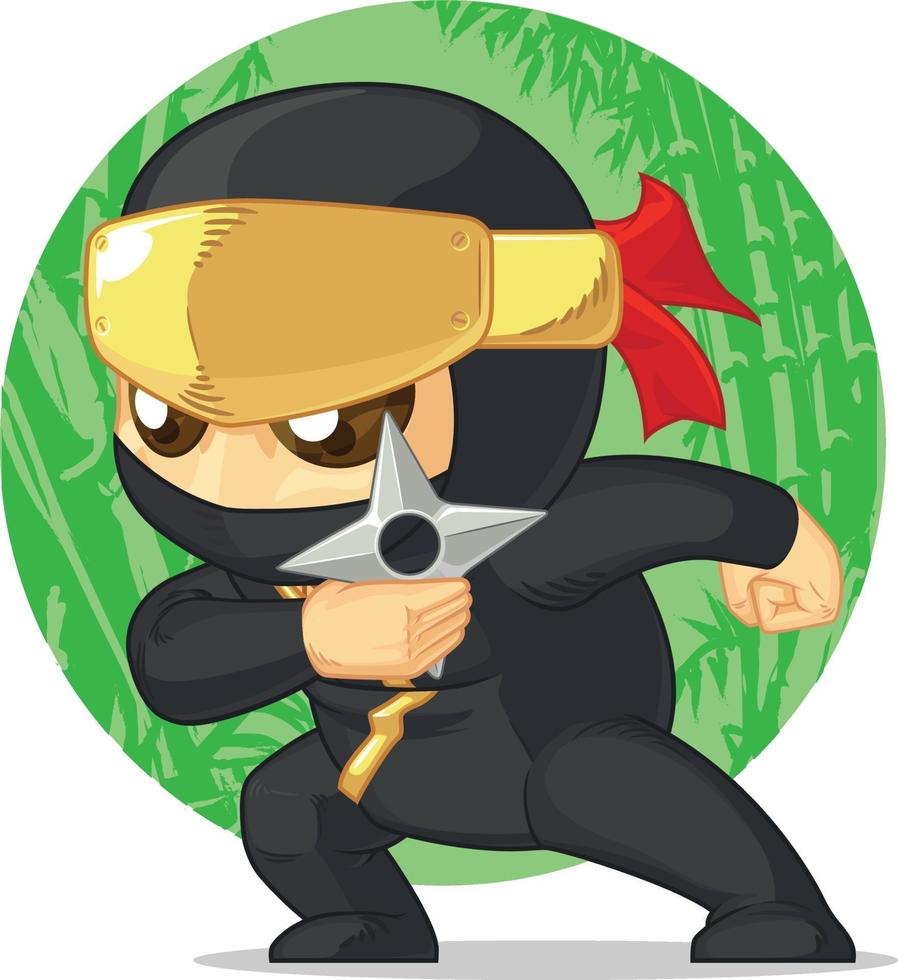 caricatura, de, ninja, tenencia, shuriken, ilustración, mascota, dibujo vector