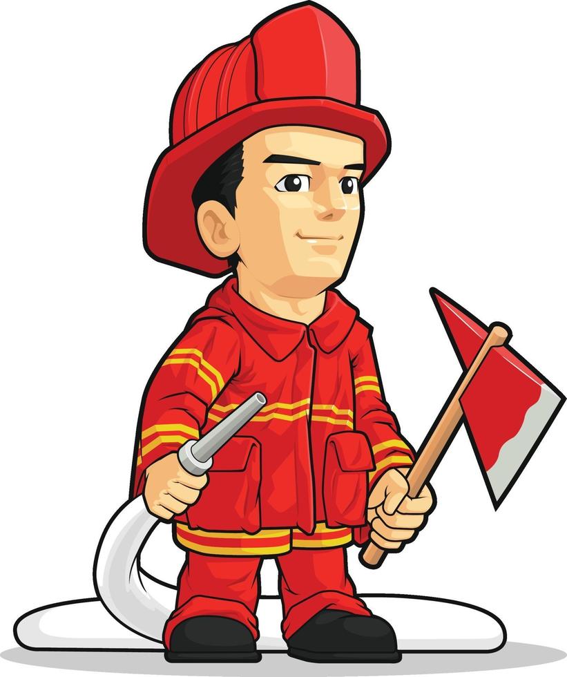 Fire Fighter Fireman Smoke Eater Cartoon Mascot Illustration vector