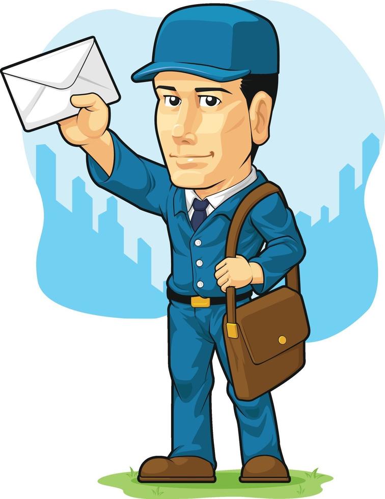 Postman Postal Mail Man Letter Carrier Cartoon Illustration vector