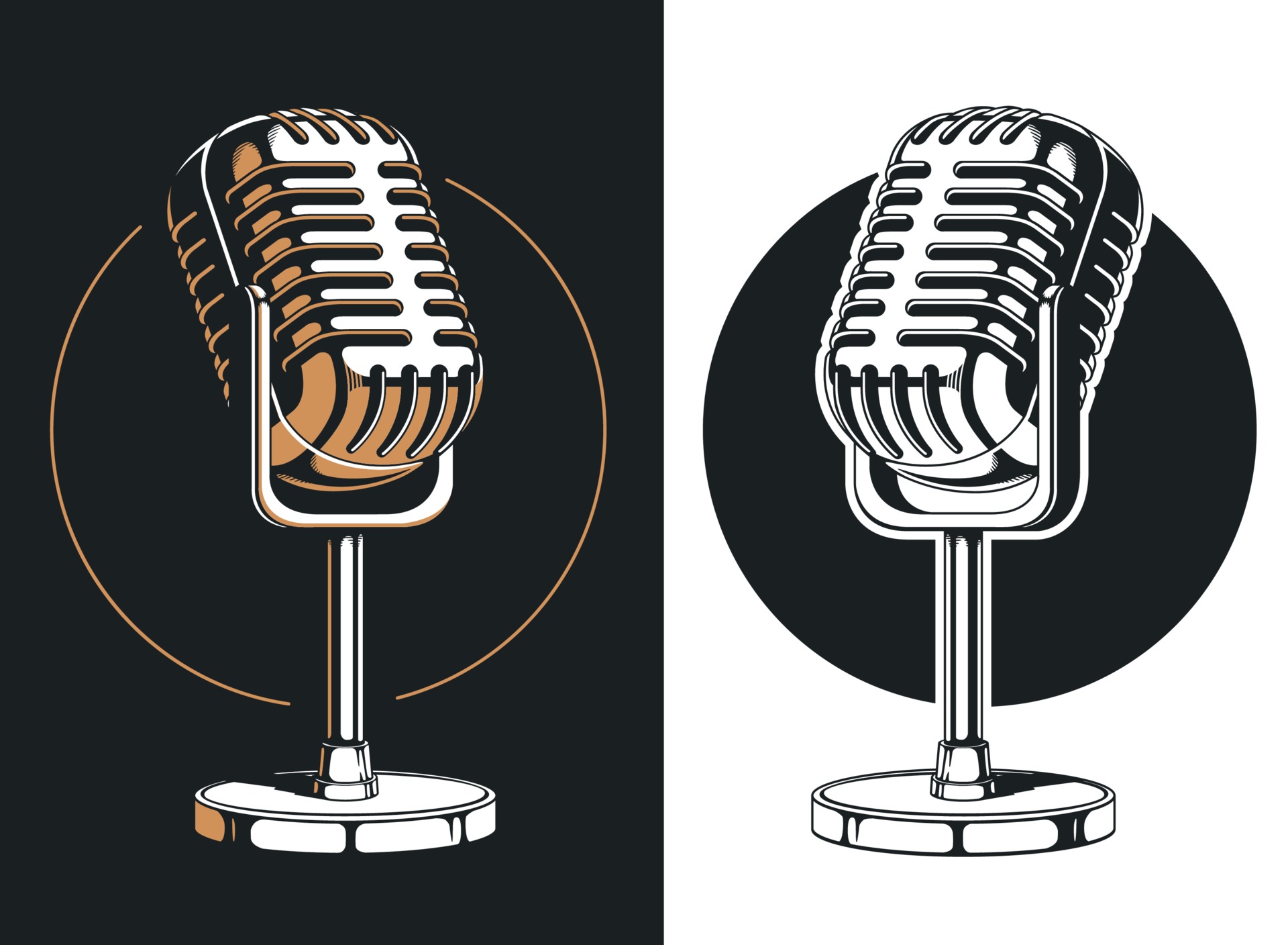 Silhouette Podcasting Microphone Recording Isolated Logo Illustration