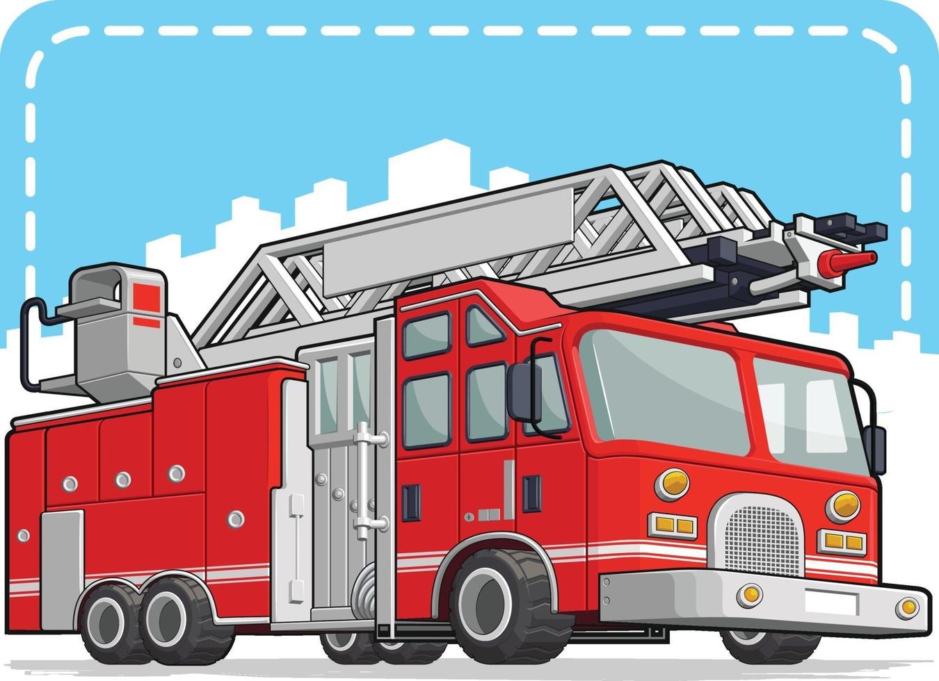 Red Firefighter Truck Fire Engine Lorry Cartoon Illustration Drawing vector