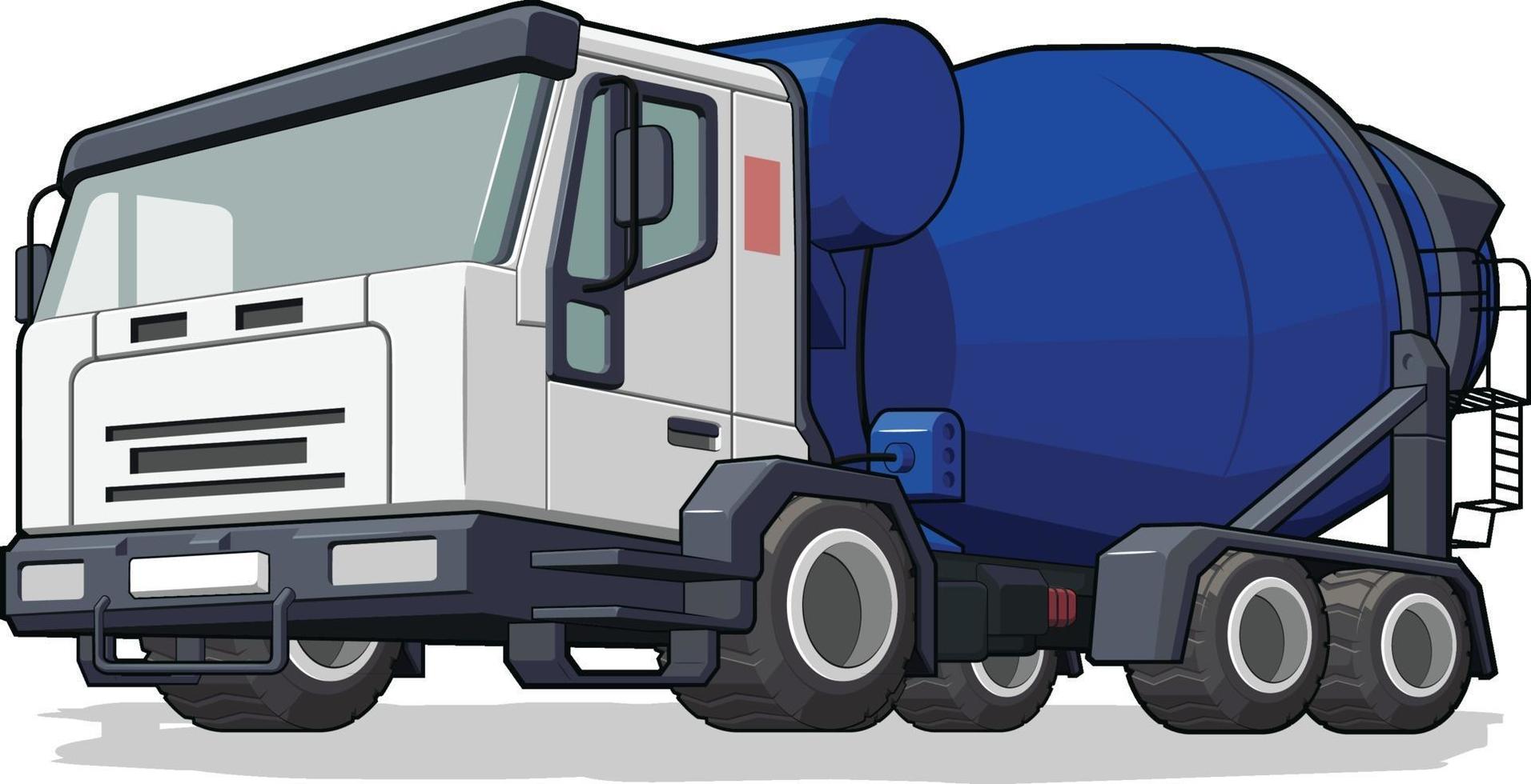 Cement Mixer Truck Construction Heavy Machine Industry Cartoon vector