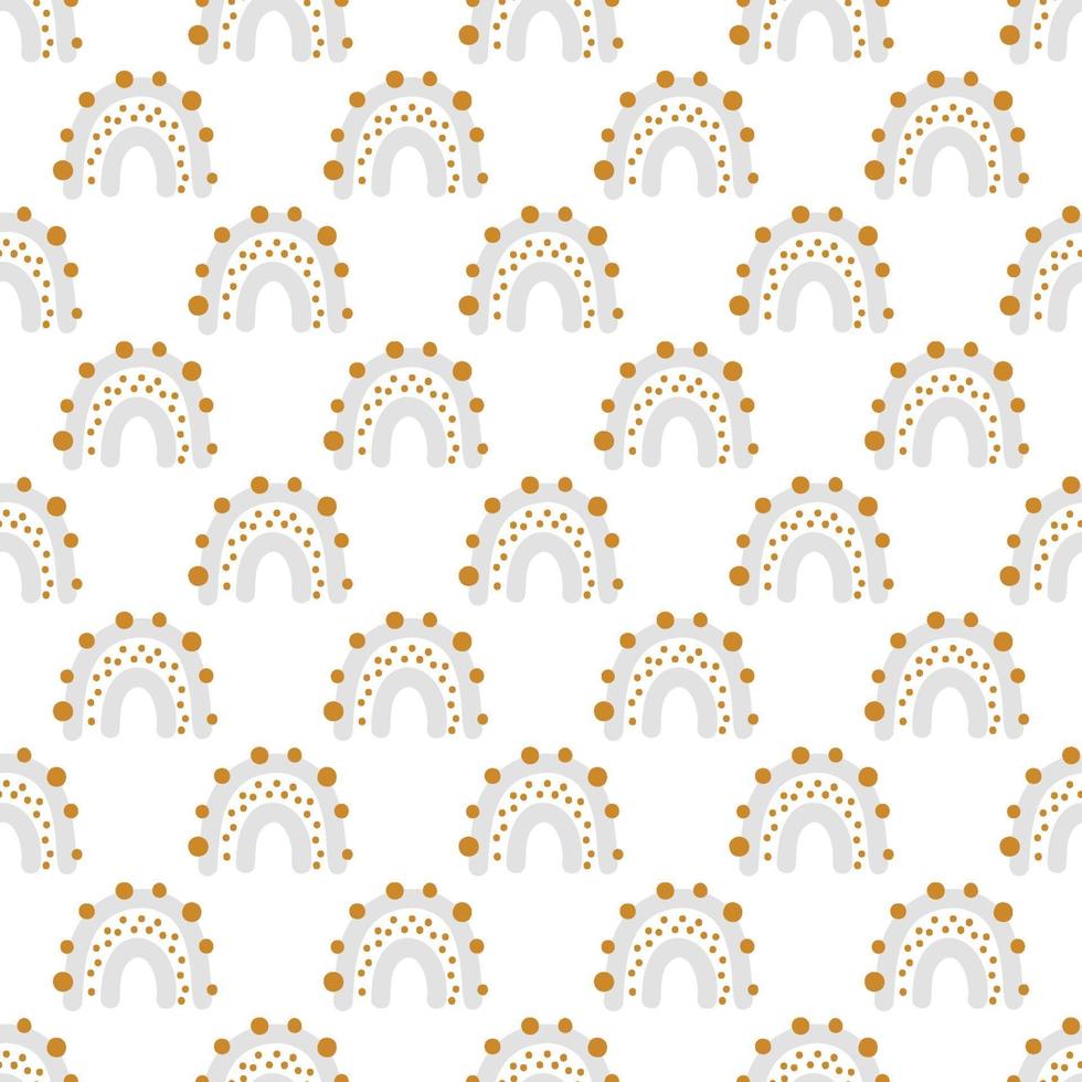 Kids hand drawn seamless pattern with colorful pastel rainbows. Summer baby background. Vector illustration for baby design. Scandinavian style