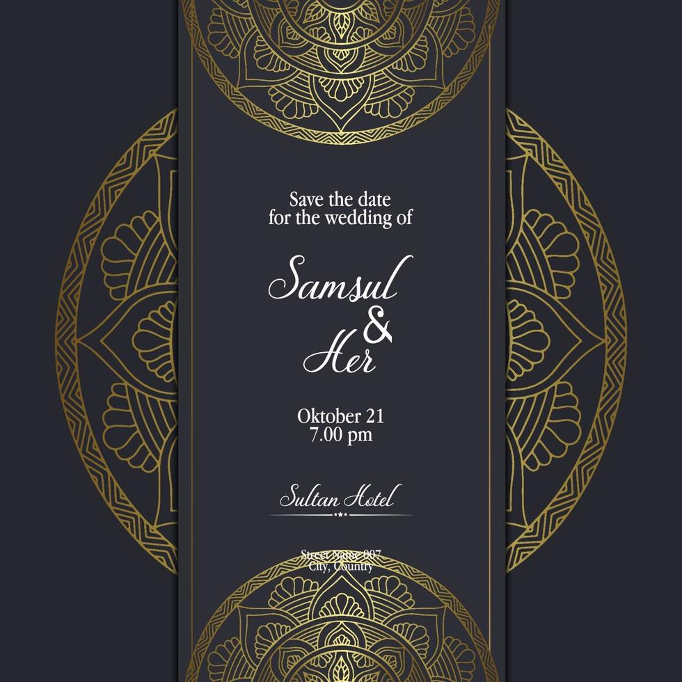 Fondo adornado de mandala de oro de lujo para invitación de boda, portada de libro vector