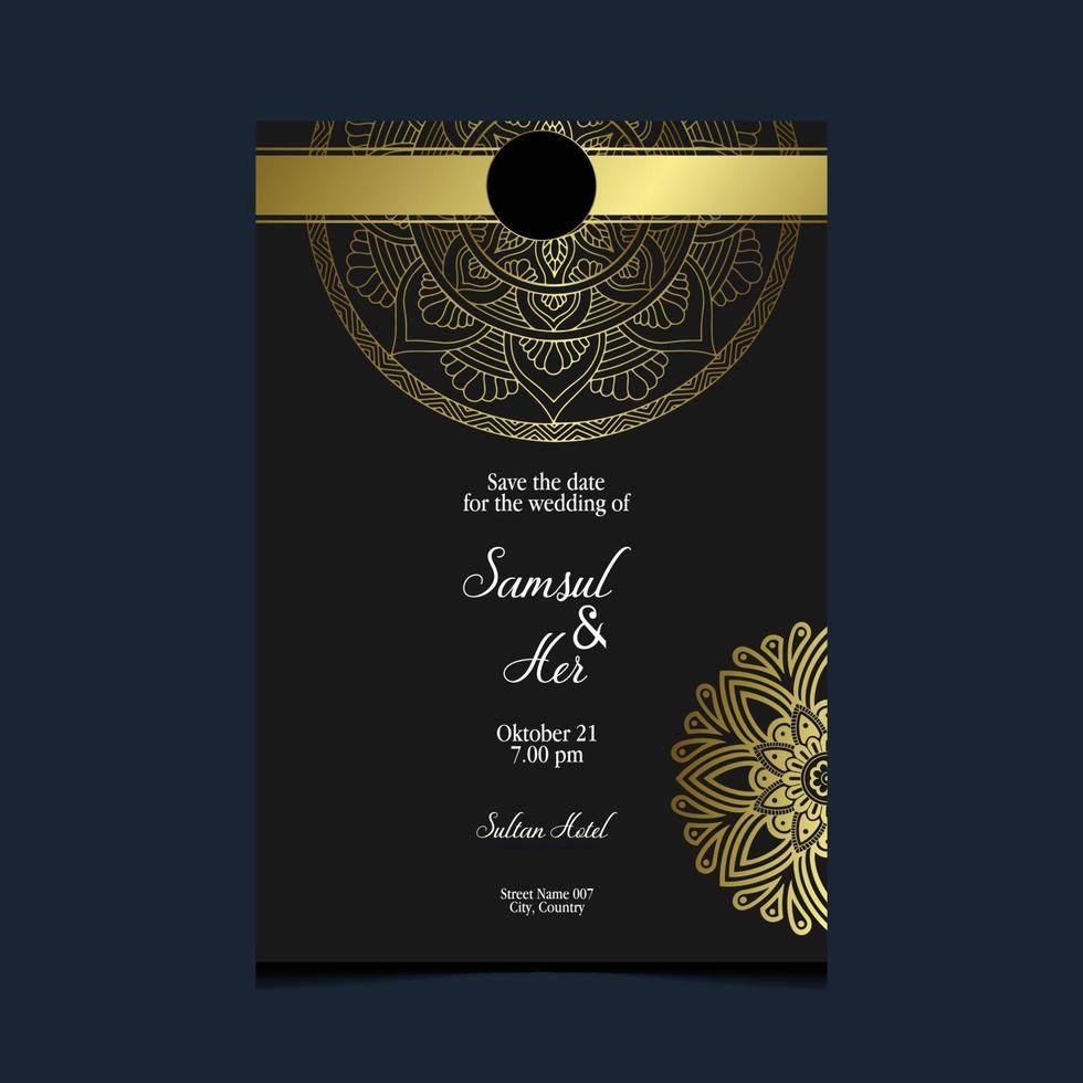 Fondo adornado de mandala de oro de lujo para invitación de boda, portada de libro vector