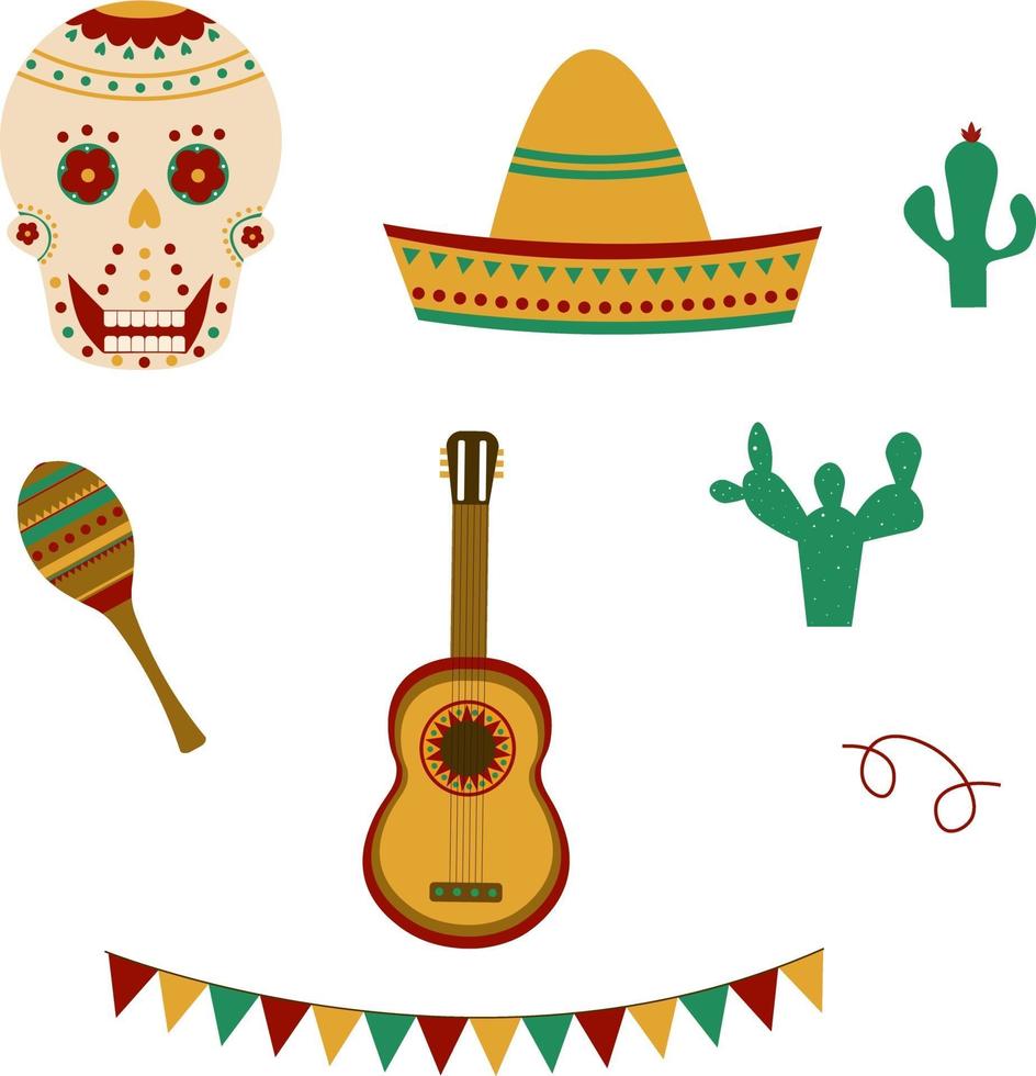 Cinco de Mayo celebration in Mexico icons set vector