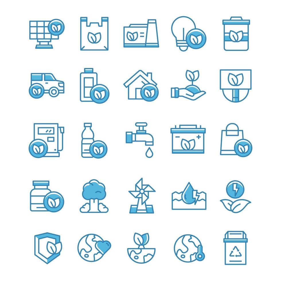 Set of Eco Green icons with blue style vector