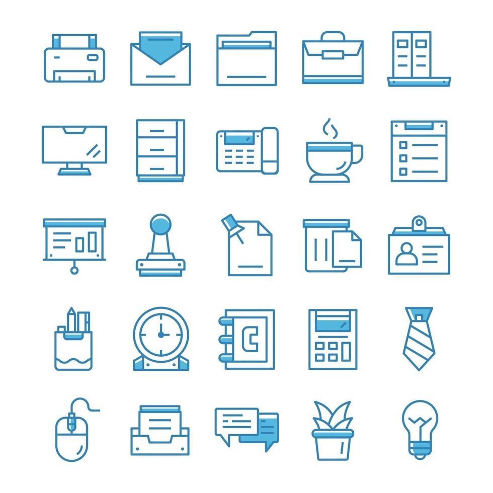 Set of Office icons with blue style. vector