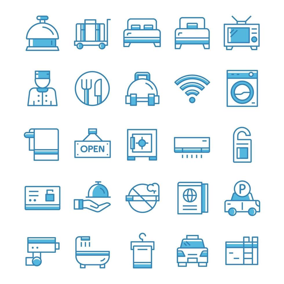 Set of Hotel icons with blue style. vector