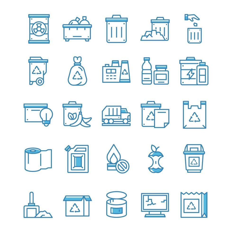 Set of Waste icons with blue style. vector