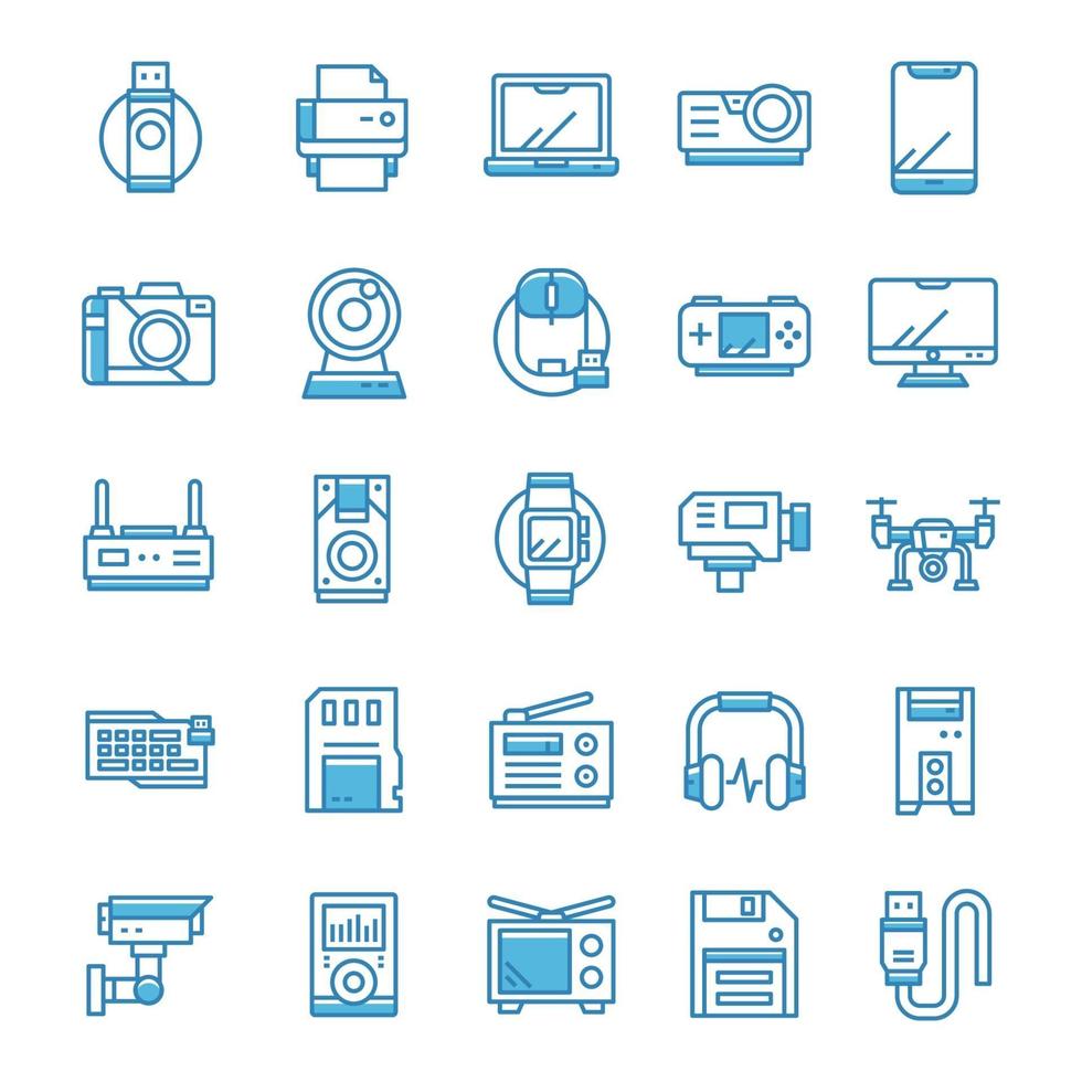 Set of Device and gadget icons with blue style. vector