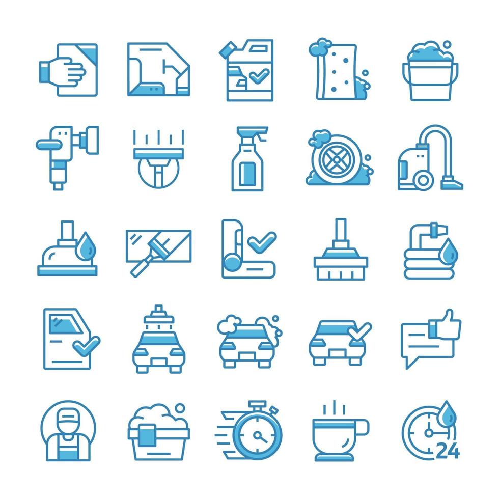 Set of Carwash icons with blue style. vector