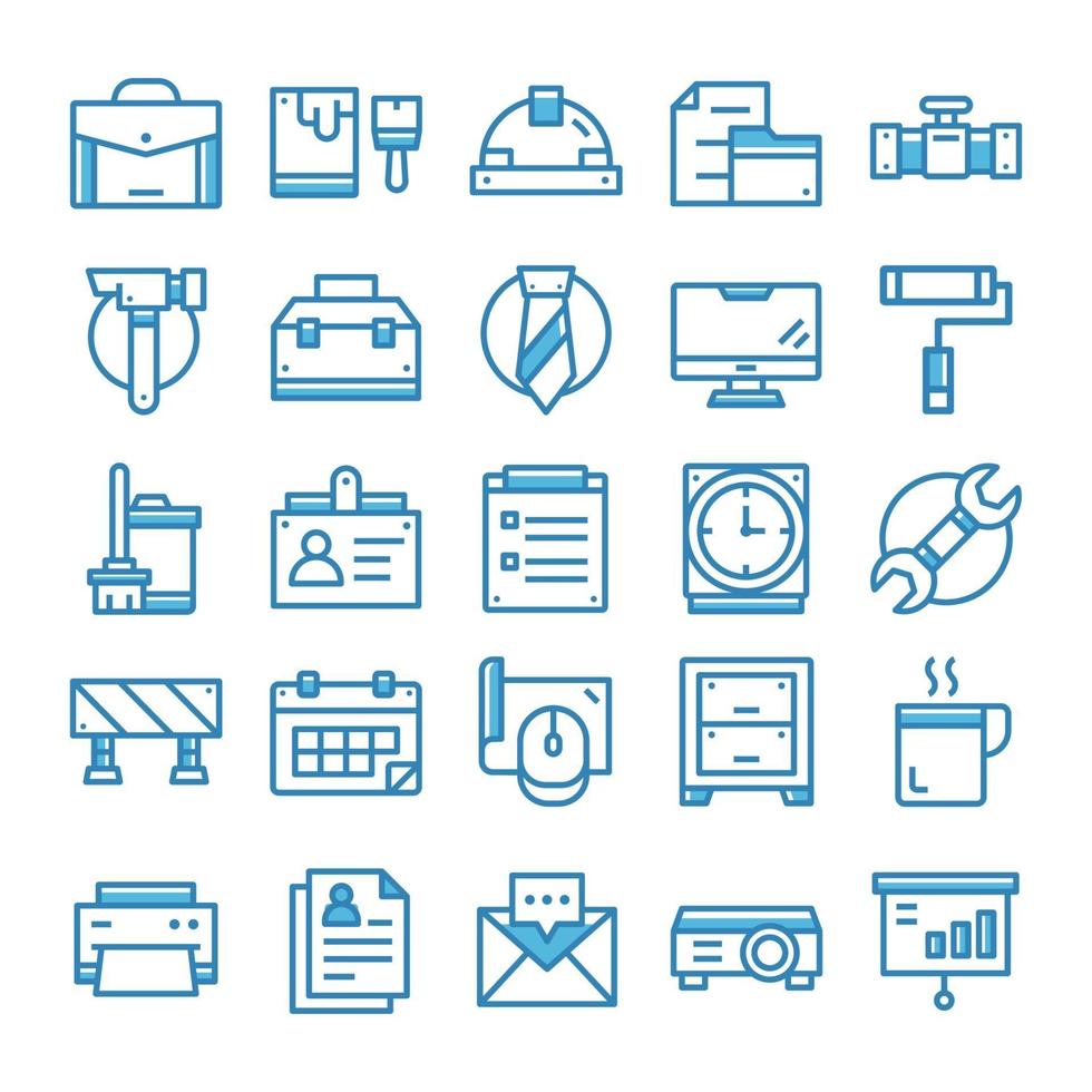 Set of Work icons with blue style. vector