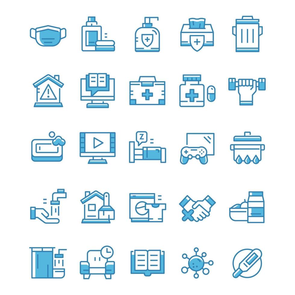 Set of Quarantine icons with blue style. vector