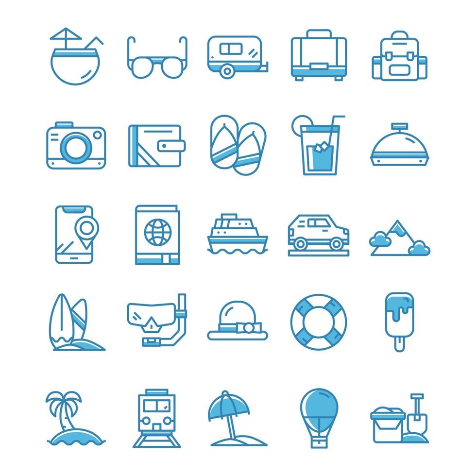 Set of Vacation icons with blue style. vector