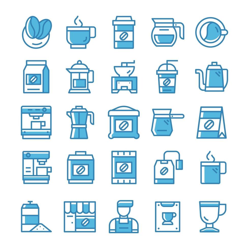 conjunto de iconos de café con estilo azul. vector