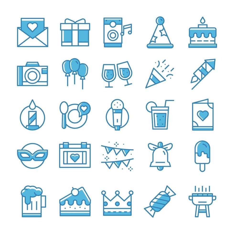 Set of Party icons with blue style. vector