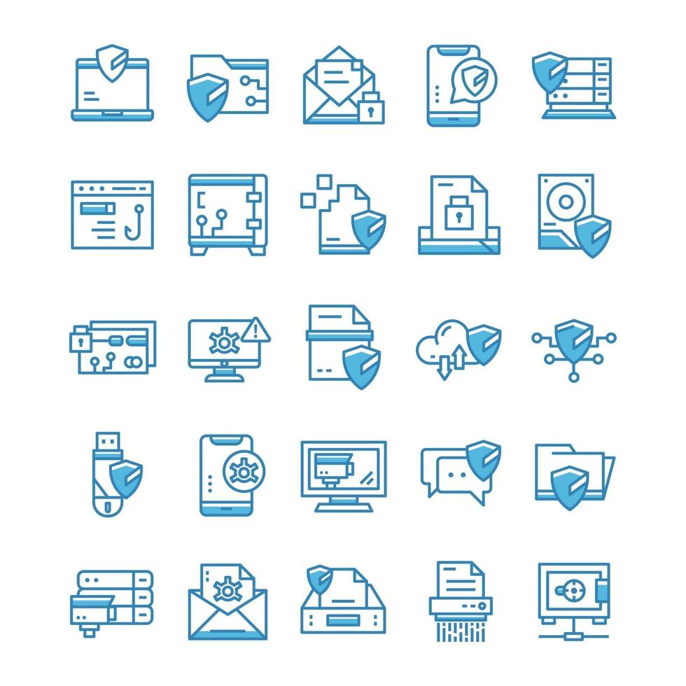 Set of Cyber Security icons with blue style. vector