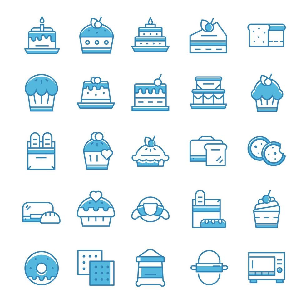 Set of Bakery icons with blue style. vector