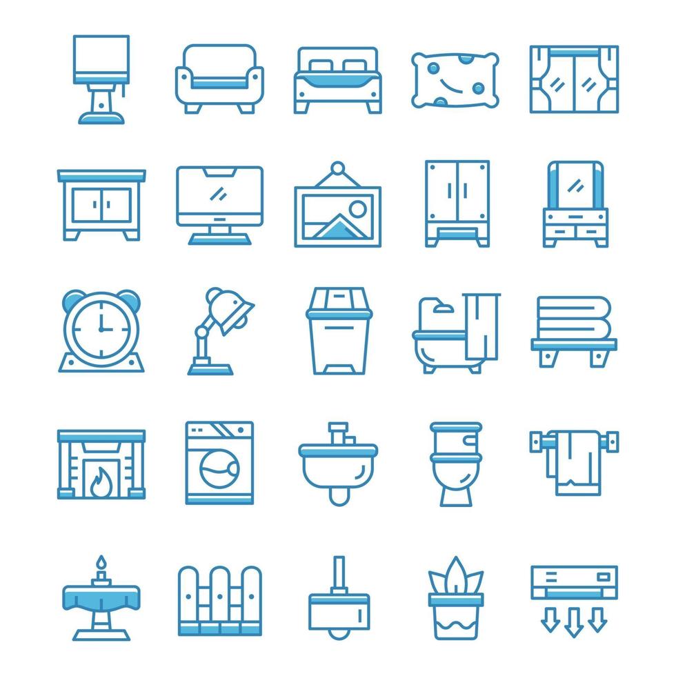 Set of Home Living icons with blue style. vector