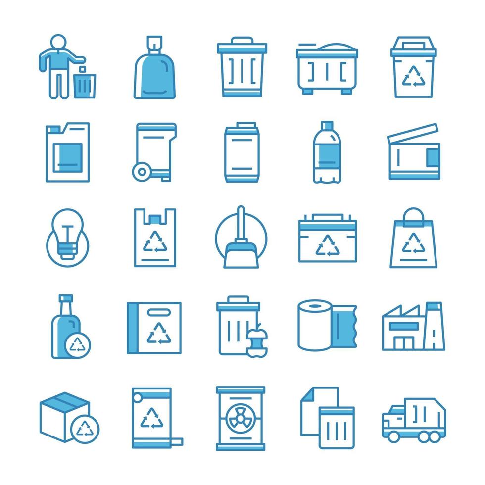 Set of Garbage icons with blue style. vector