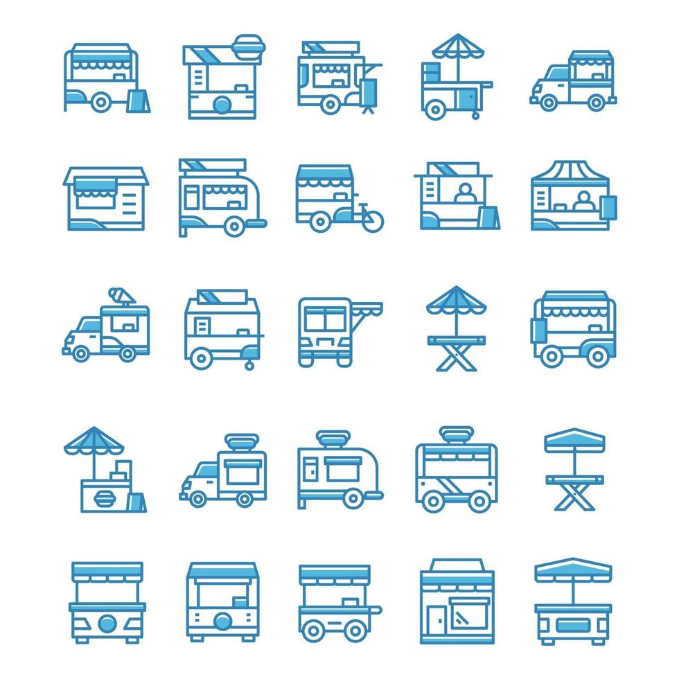 Set of Stand food icons with blue style. vector