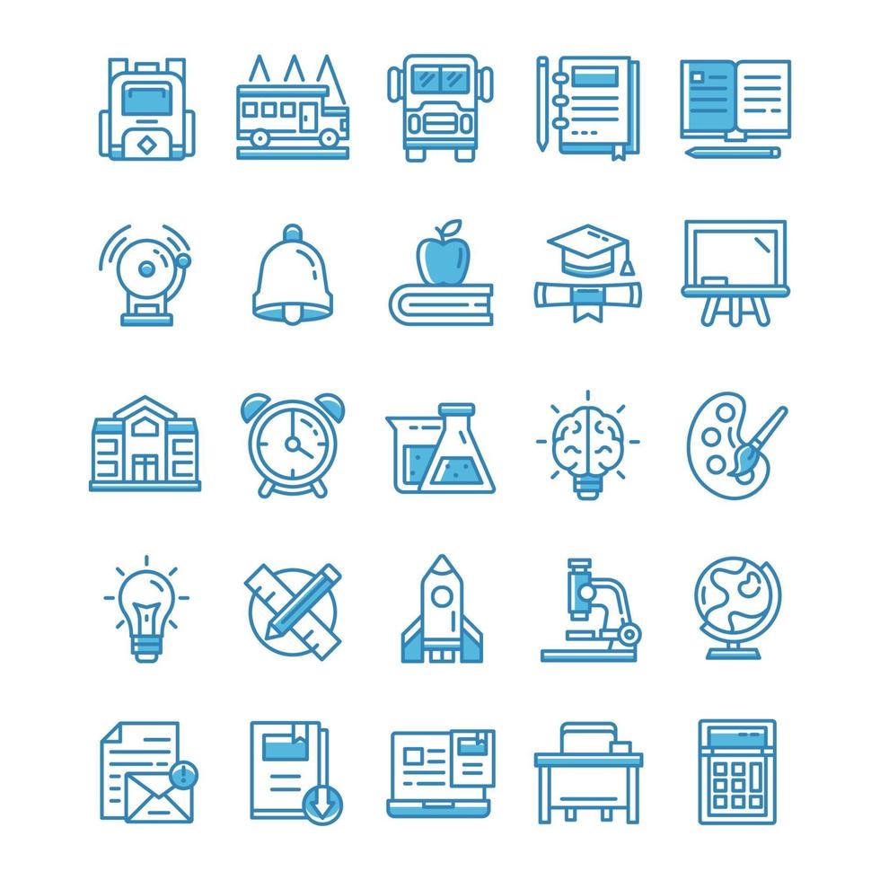 Set of Back to school icons with blue style. vector