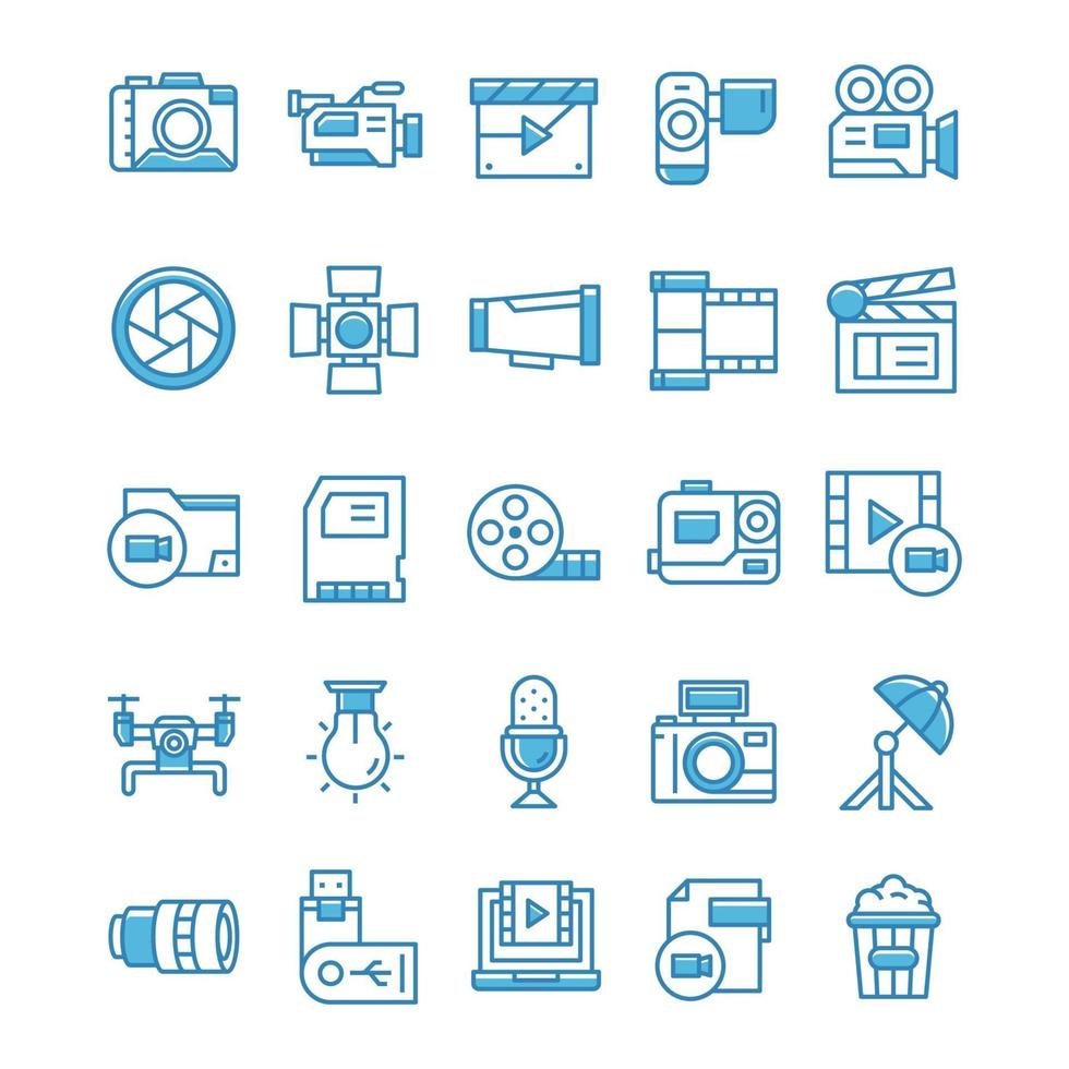 Set of Videography icons with blue style. vector