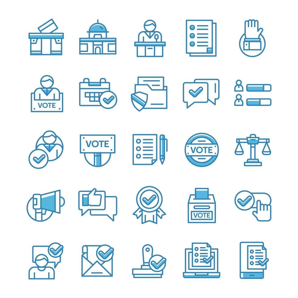 Set of Voting and election icons with blue style. vector
