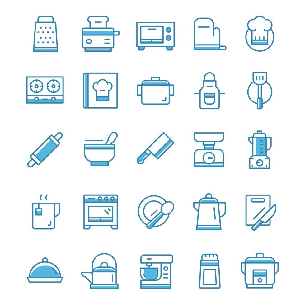Set of Kitchen icons with blue style. vector