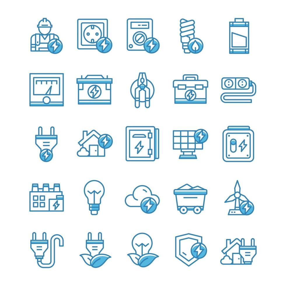 conjunto de iconos de electricidad con estilo azul. vector