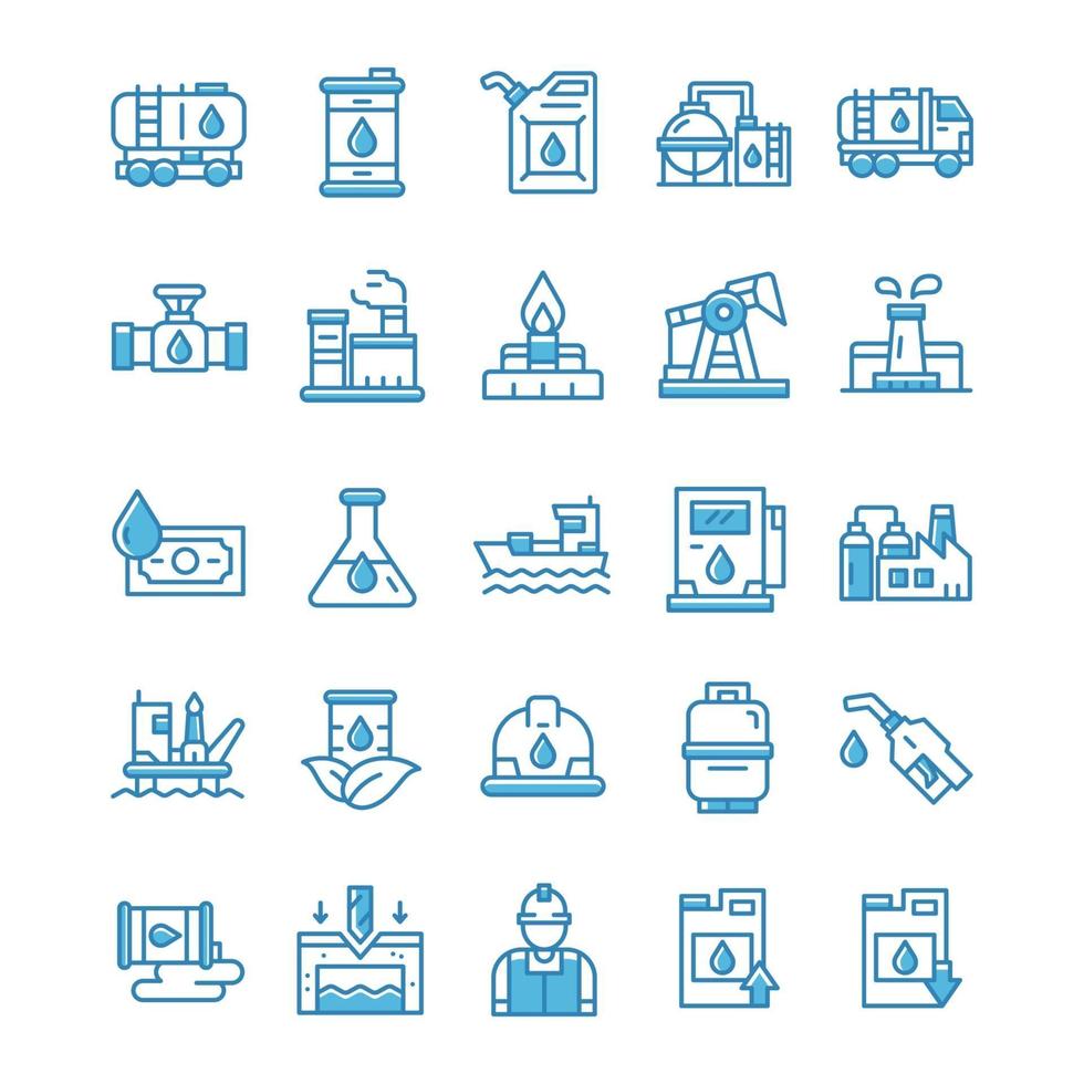 Set of Oil industry icons with blue style. vector