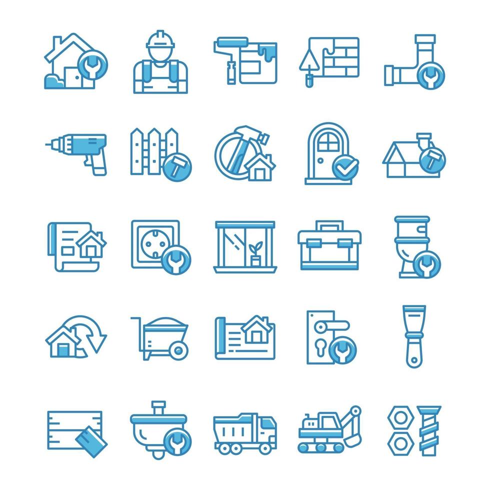 Set of Home Renovation icons with blue style. vector