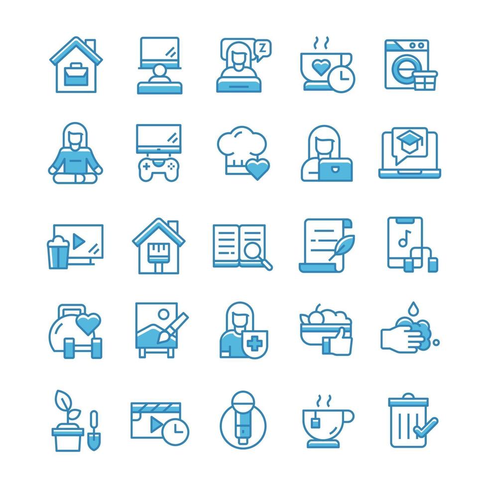 Set of Stay at home icons with blue style. vector