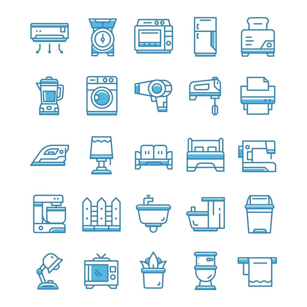 Set of Household icons with blue style. vector