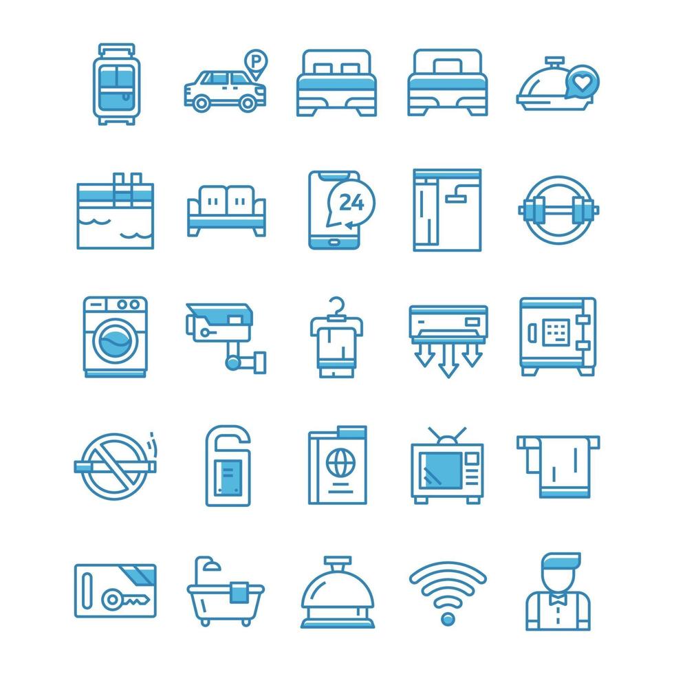 Set of Hotel icons with blue style. vector