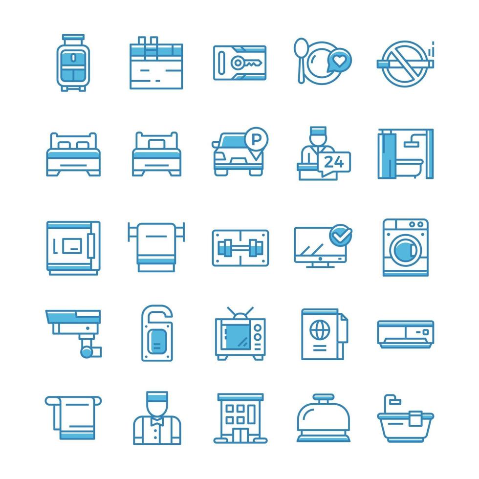 Set of Hotel icons with blue style. vector