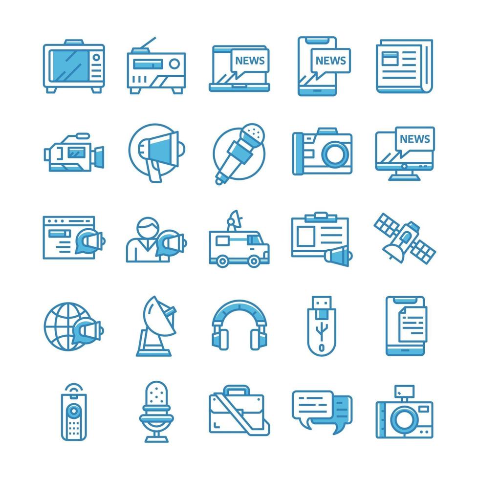 Set of Mass media icons with blue style. vector